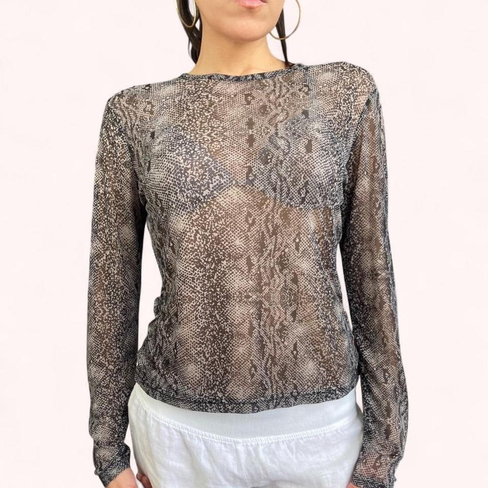 Vintage Express Y2K Sheer Mesh Long Sleeve Top Y2K Micromesh Top